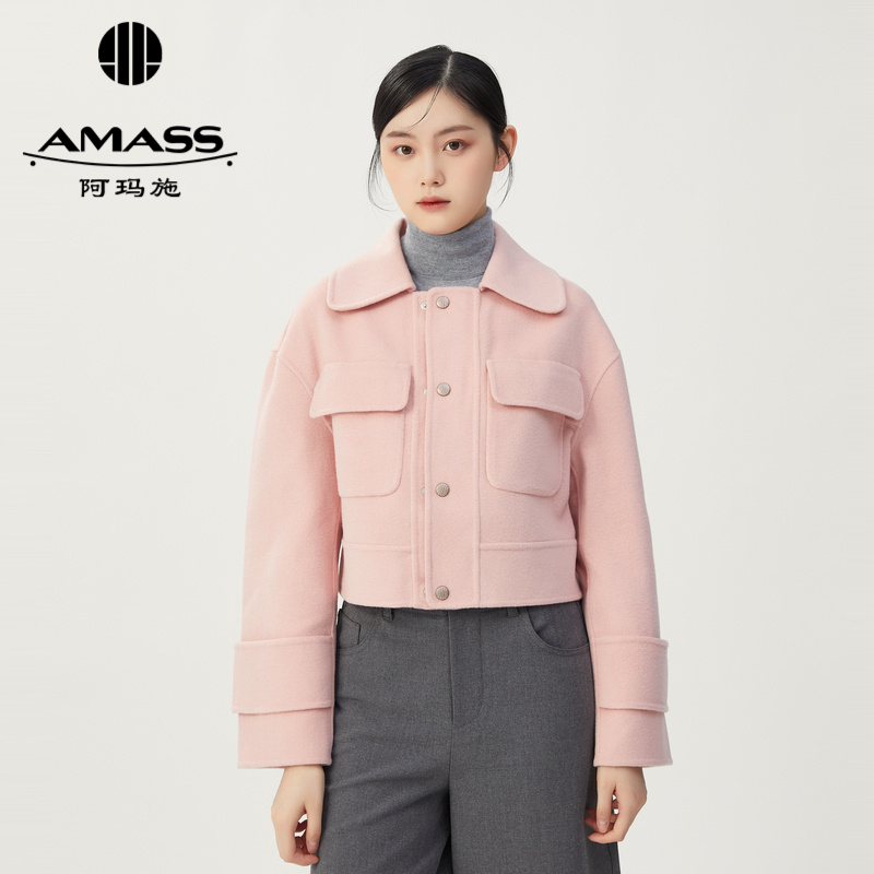 AMASS阿玛施 质感羊毛单排扣翻领款双面呢外套5400633