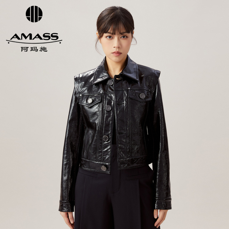AMASS阿玛施 时髦酷感漆皮夹克外套5400635