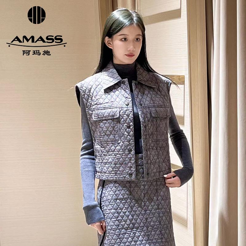 阿玛施AMASS复古绅士格纹廓形百搭造型马甲5400640