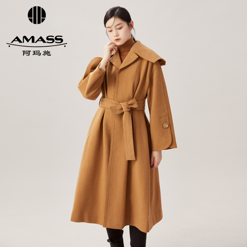 AMASS阿玛施 大翻领收腰长款大衣5400642 附腰带
