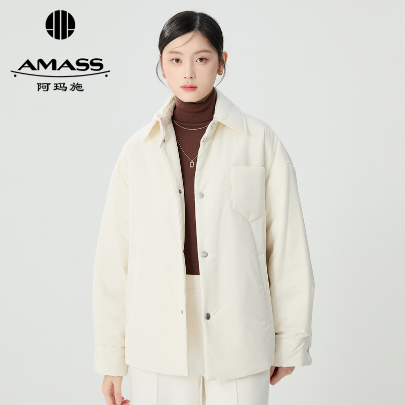 阿玛施AMASS 温暖轻质蓬松感字母暗纹廓形棉服5400658