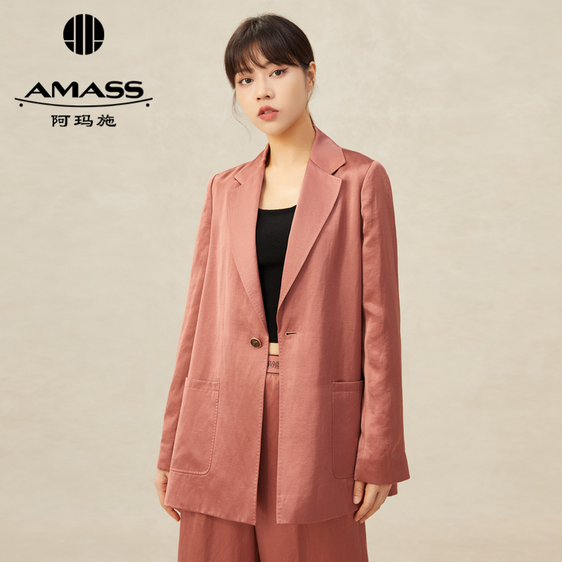 AMASS阿玛施 一粒扣亚麻翻领西装外套 5400664