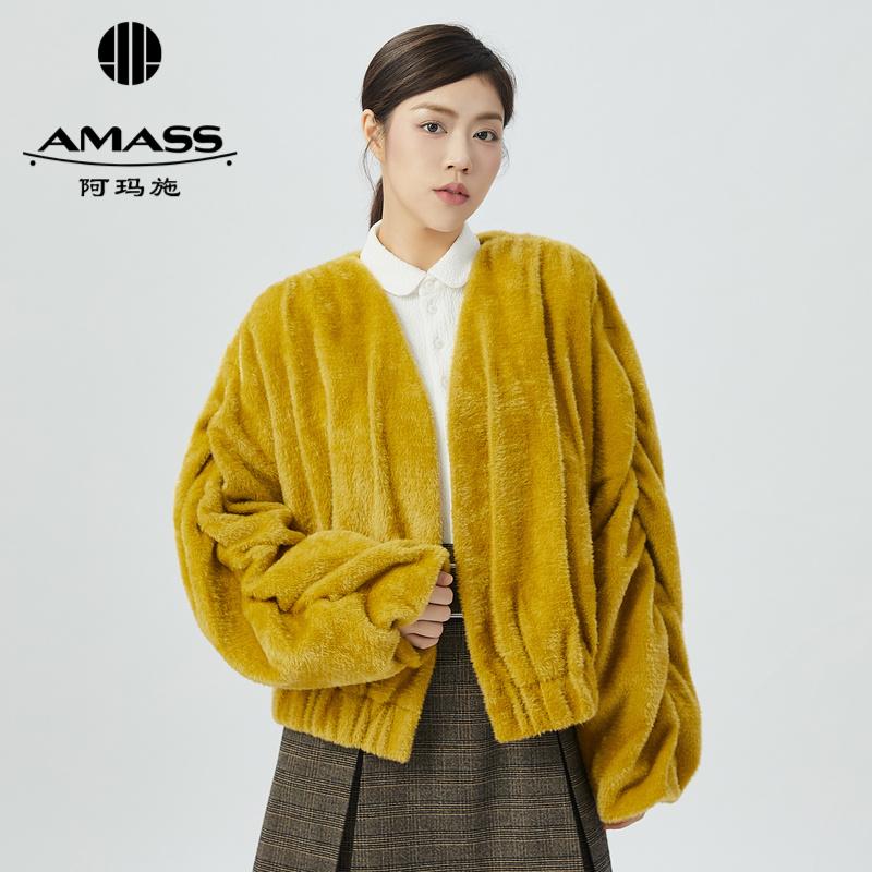 AMASS阿玛施V领领宽松软糯毛茸茸休闲外套5400667-2