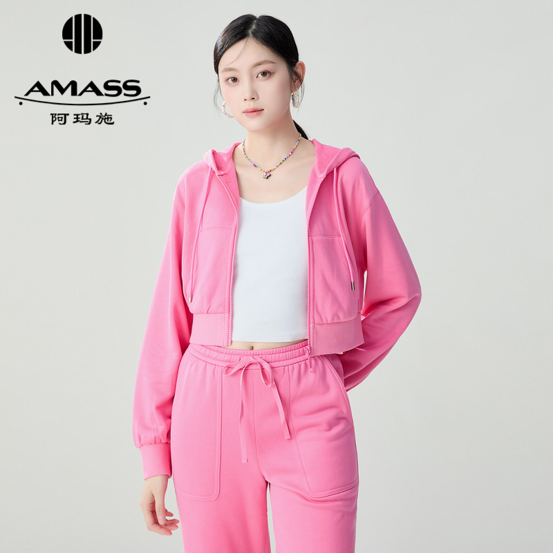 AMASS阿玛施 短款休闲运动连帽卫衣外套5400683-2