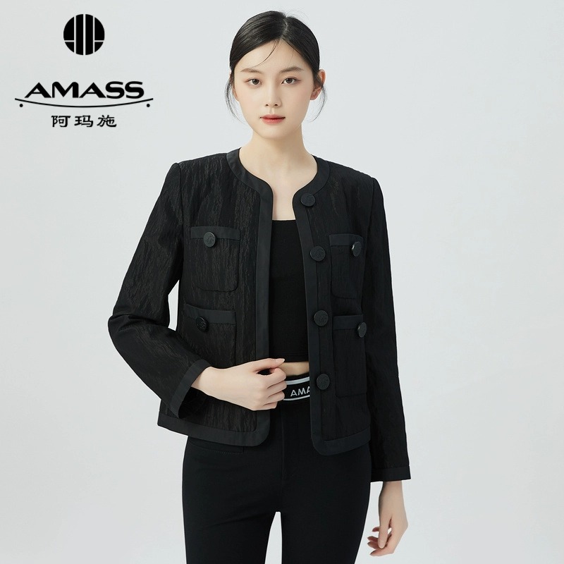 阿玛施AMASS 高光质感复古圆领精致小香风外套5400685