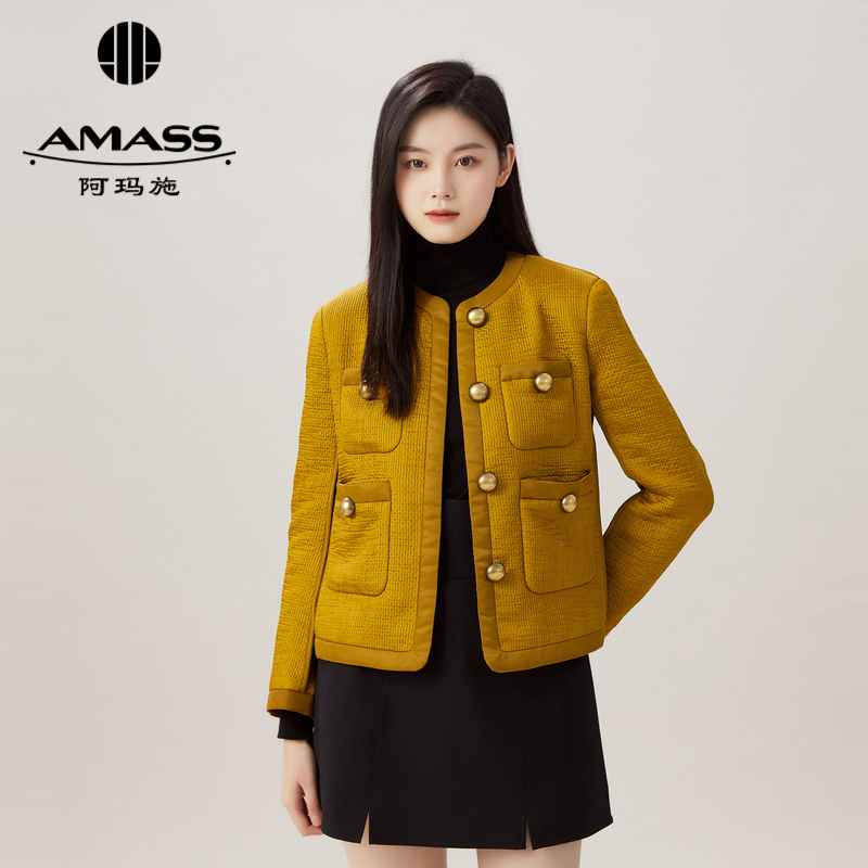 AMASS阿玛施秋冬复古圆领小香夹棉外套5400685