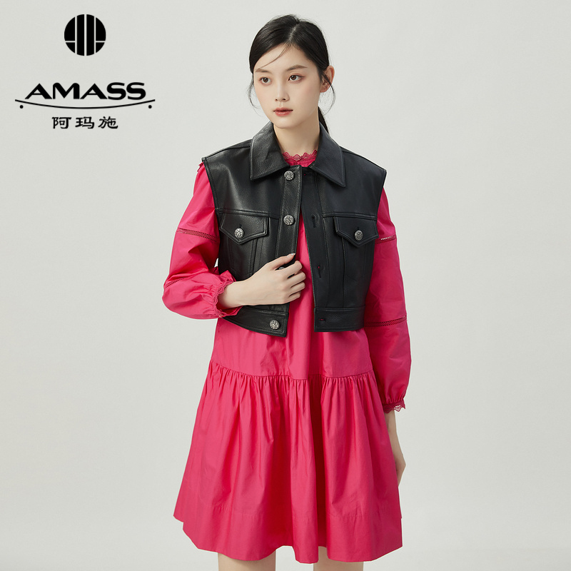 阿玛施AMASS 挺阔肌理纹路面感时髦出街皮马甲5400701