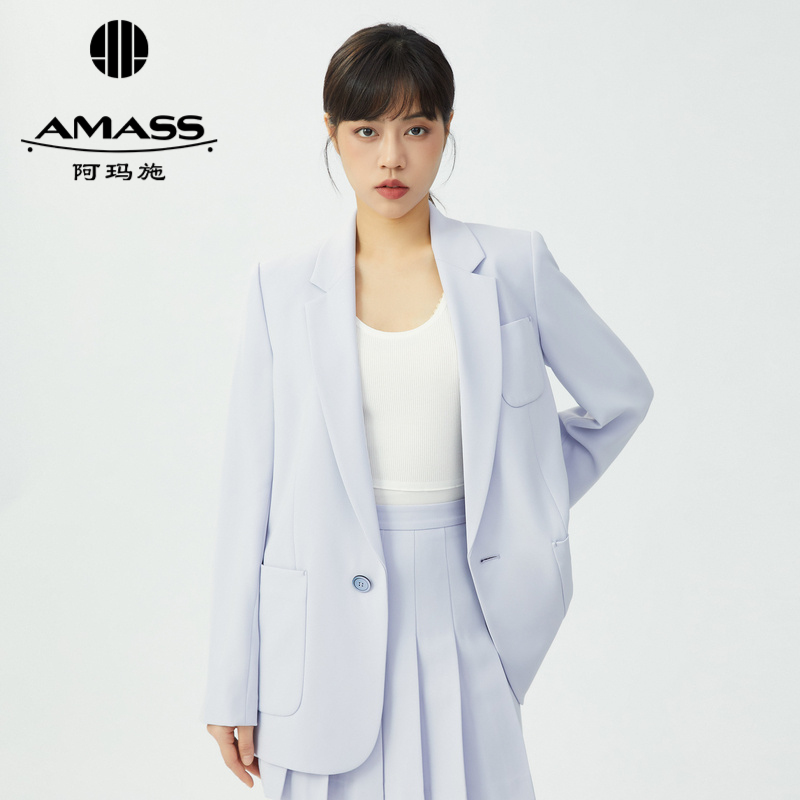 AMASS阿玛施 通勤气质翻领一粒扣直身版宽松西装外套5400704