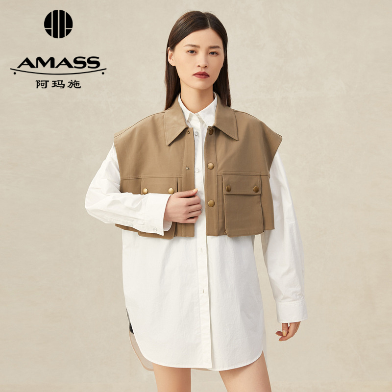AMASS阿玛施 新款工装风双口袋马甲5400706