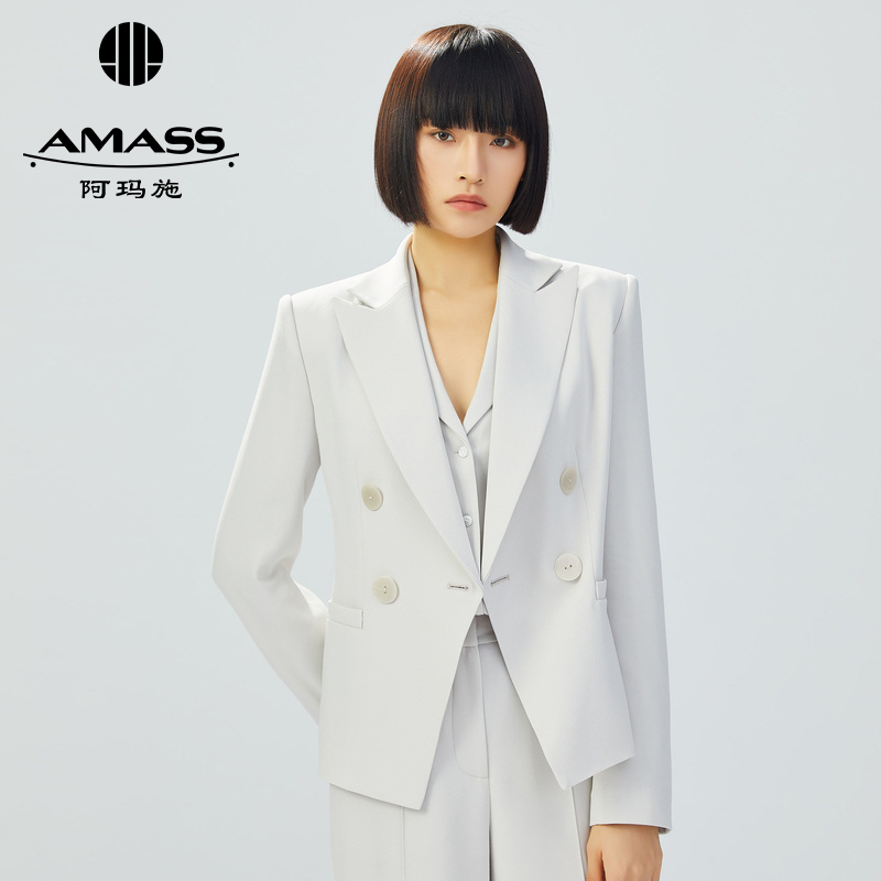 AMASS阿玛施 气质翻领双排扣收腰西装外套5400709