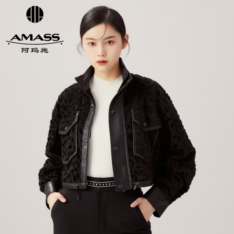 AMASS阿玛施 气质高级绒毛短款长袖外套 5400710-2