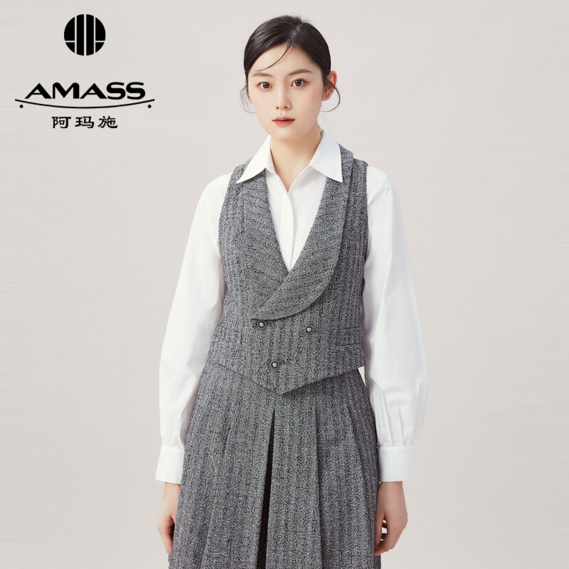 AMASS阿玛施 简约高级感灰色短款马甲5400718