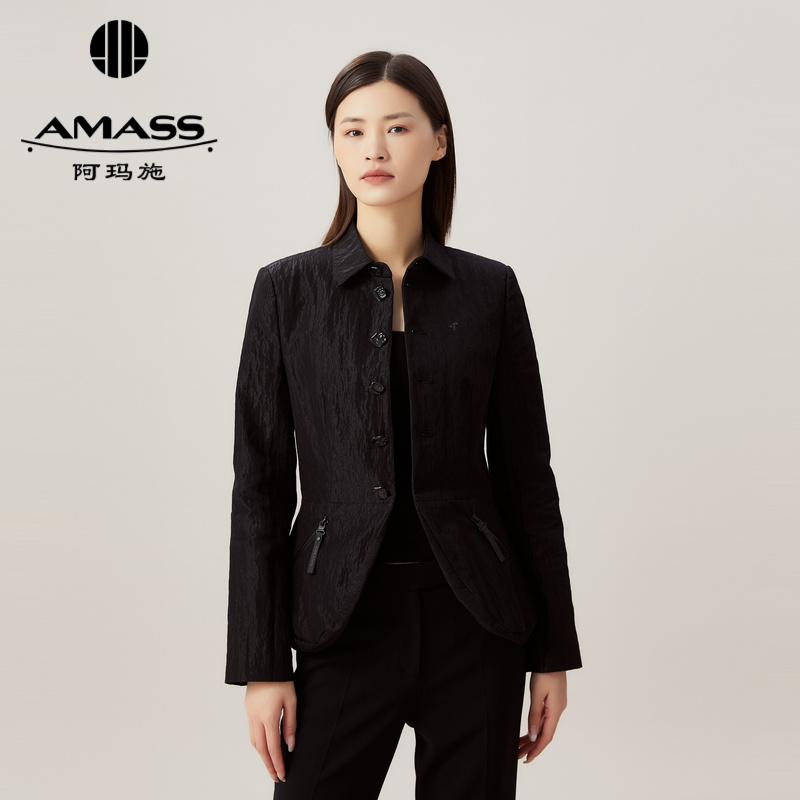 AMASS阿玛施 高级黑柜款收腰单排扣外套5400719