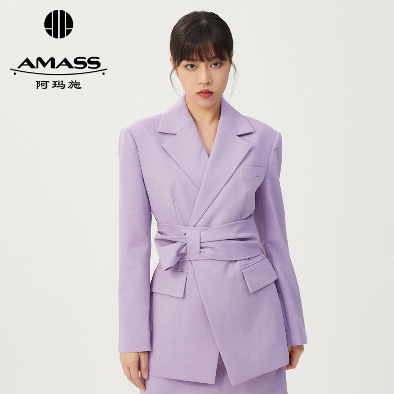 AMASS阿玛施 质感羊毛西装外套附腰带5400722