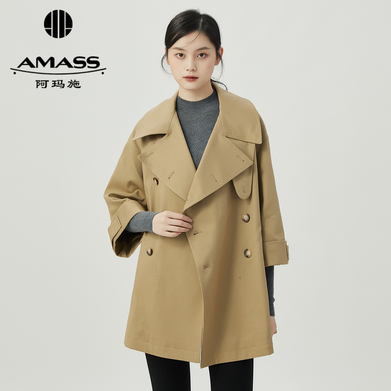 阿玛施AMASS 廓形双排扣经典中长款风衣5400731