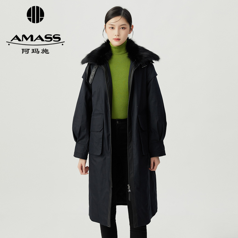 AMASS阿玛施 休闲长款毛领派克厚外套5400734