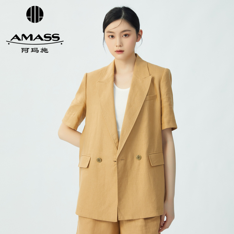 AMASS阿玛施 翻领两粒扣直身版宽松亚麻西装外套5400738