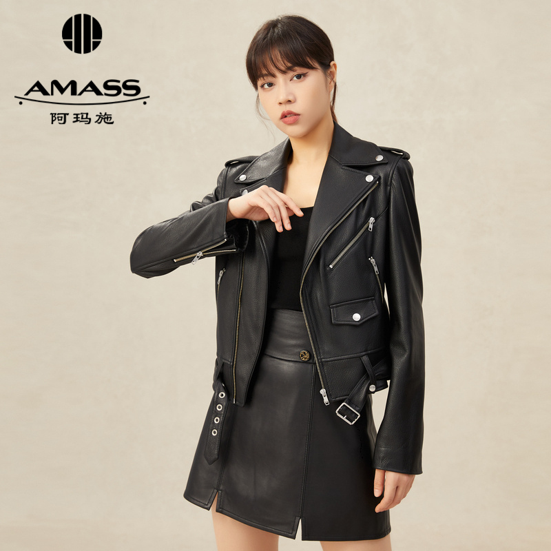 AMASS阿玛施 短款修身显瘦车机皮夹克5400740