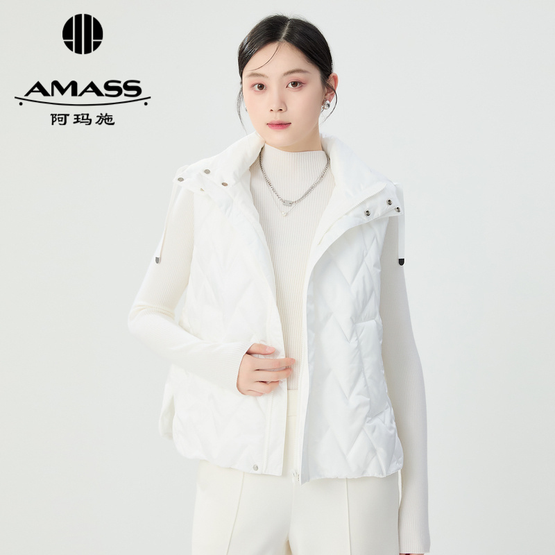阿玛施AMASS 秋冬新款简约百搭菱形绗缝连帽马甲外套5400747