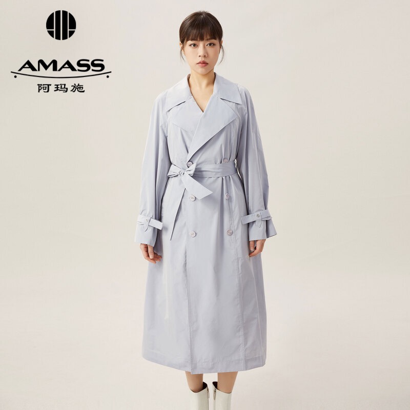 AMASS阿玛施 记忆面料长款风衣5400748 附腰带