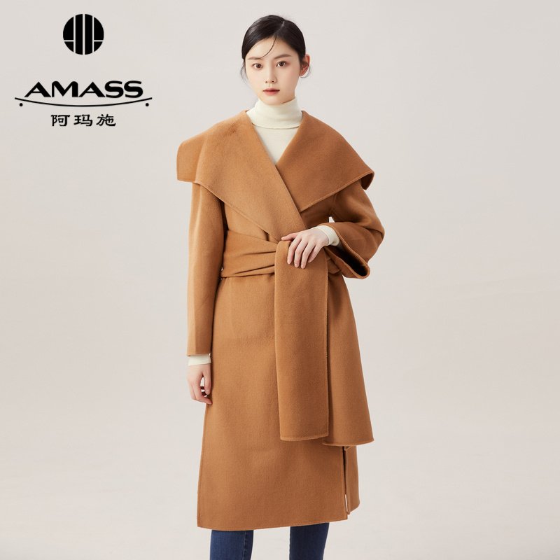 AMASS阿玛施 长款宽松版大口袋双面尼大衣5400752 附围巾