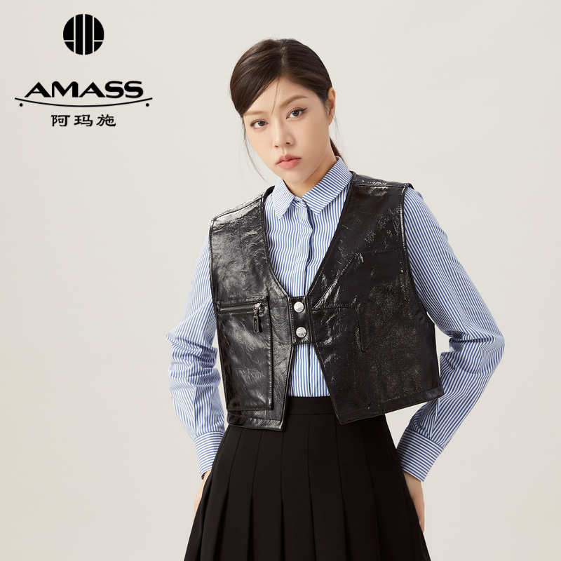 AMASS阿玛施设计师款潮酷短款漆皮造型马甲5400755