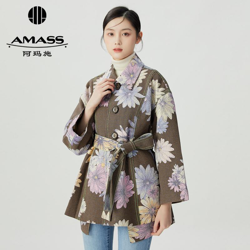 阿玛施AMASS 重工质感刺绣印花中长款廓形风衣5400767