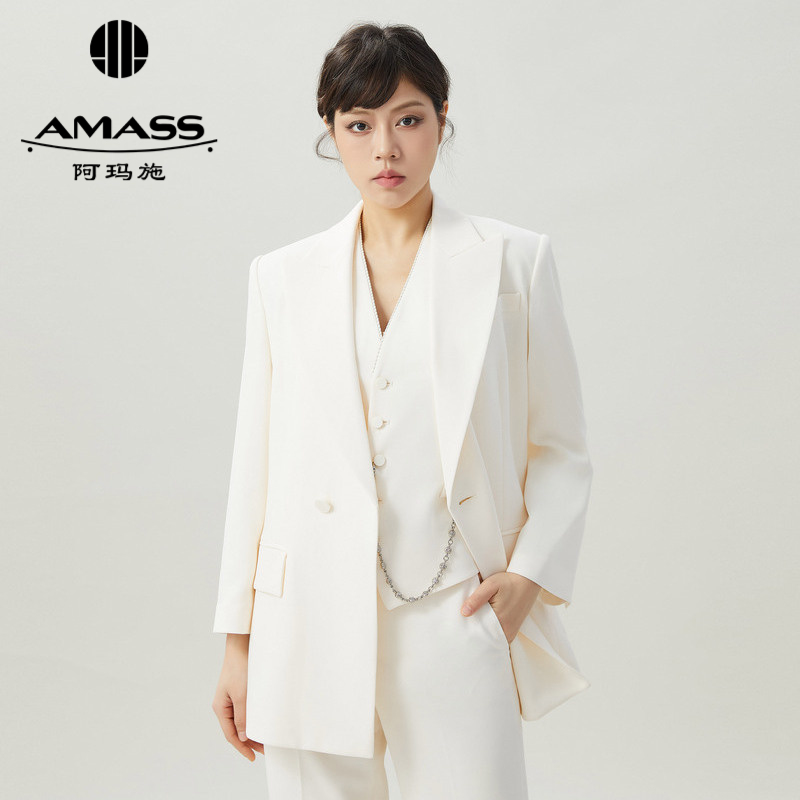 阿玛施AMASS纯色大翻领单扣气质通勤西装5400777
