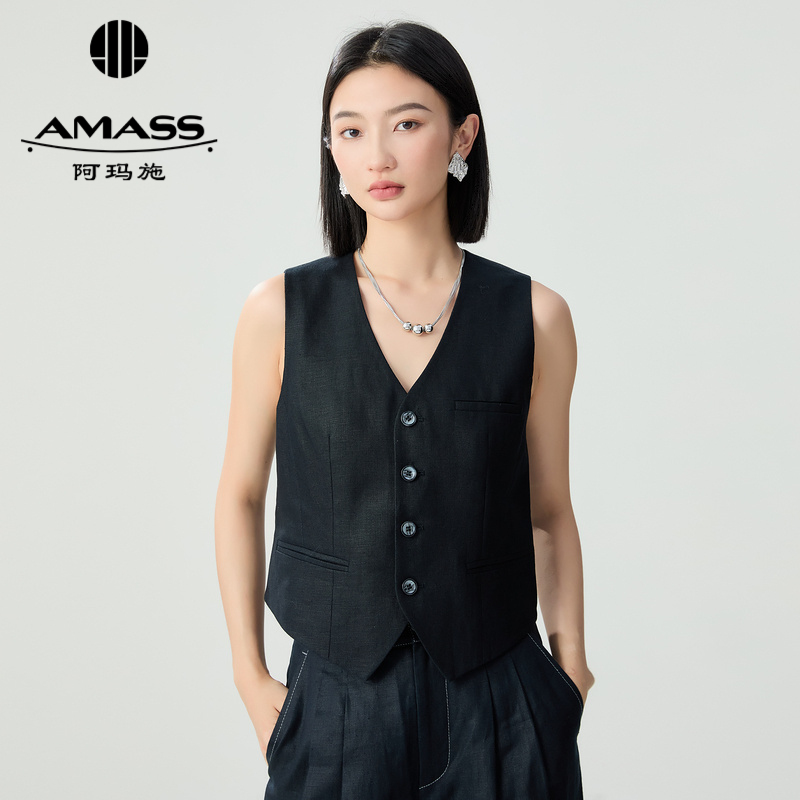 阿玛施AMASS 海报款松弛感极简风休闲小马甲5400798