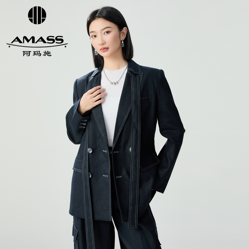 阿玛施AMASS 海报款松弛感儒雅复古格纹廓形西装5400799