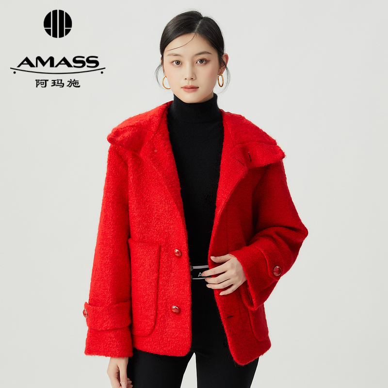 阿玛施AMASS 休闲毛料连帽厚外套5400803