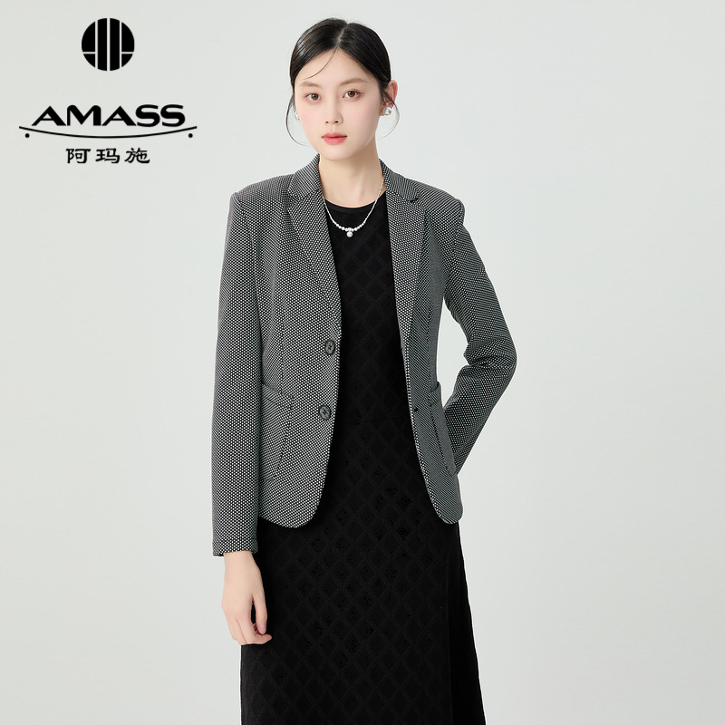 阿玛施AMASS 利落干练千鸟格纹通勤西装外套5400808 附肩棉