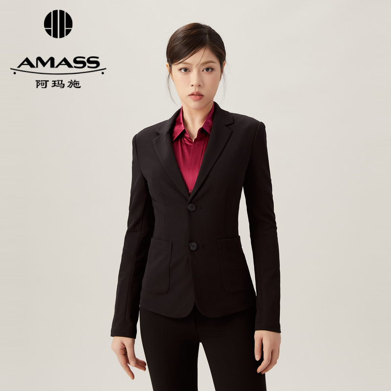 AMASS阿玛施翻领排扣双口袋收腰简约通勤西服附肩棉5400808