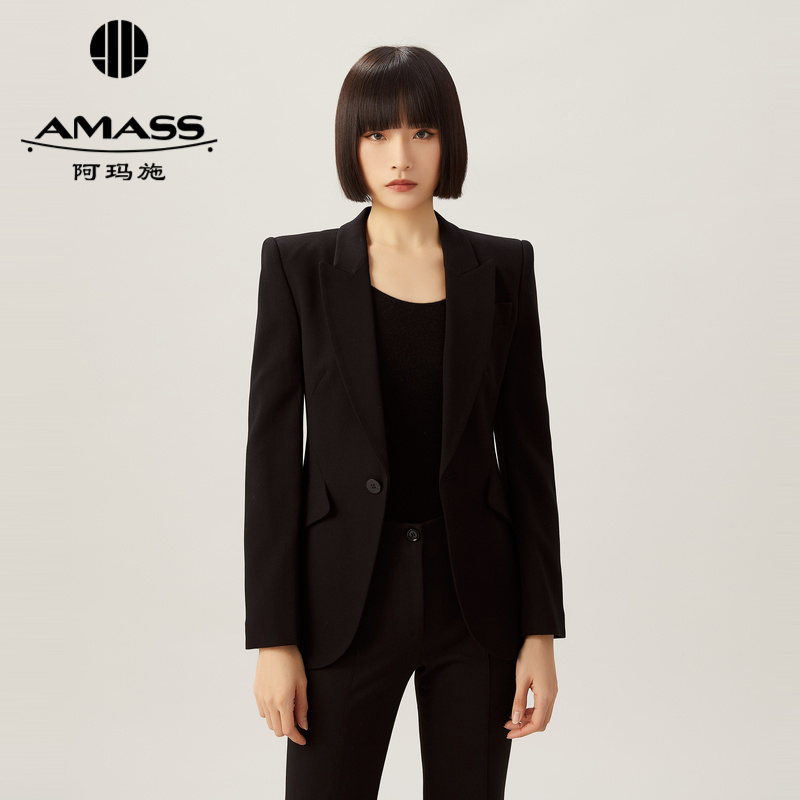 AMASS阿玛施简约纯色宫廷翻领单扣通勤西装5400809