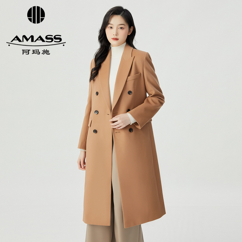 阿玛施AMASS 秋冬羊毛羊绒混纺西装式质感复古气质大衣5400810-2