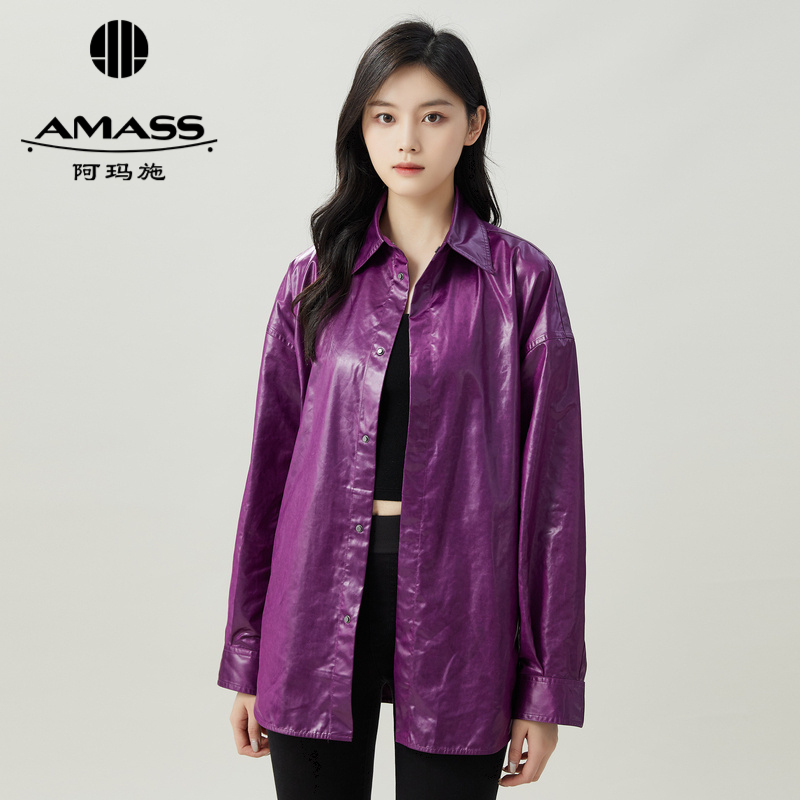阿玛施AMASS 大理石纹路皮革质感复古衬衫式外套5400817
