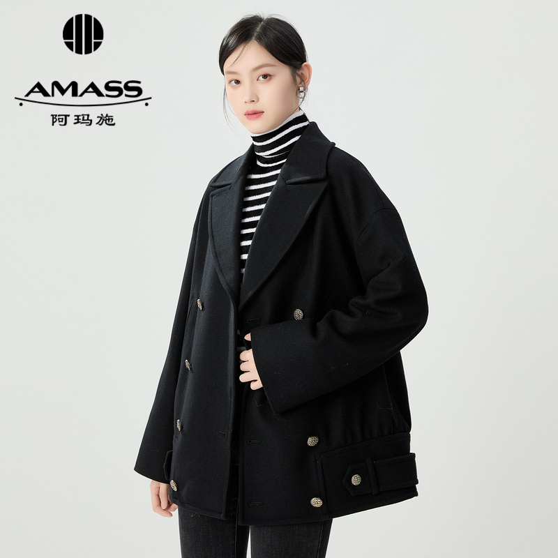 阿玛施AMASS 简约经典双排扣廓形毛呢外套5400821
