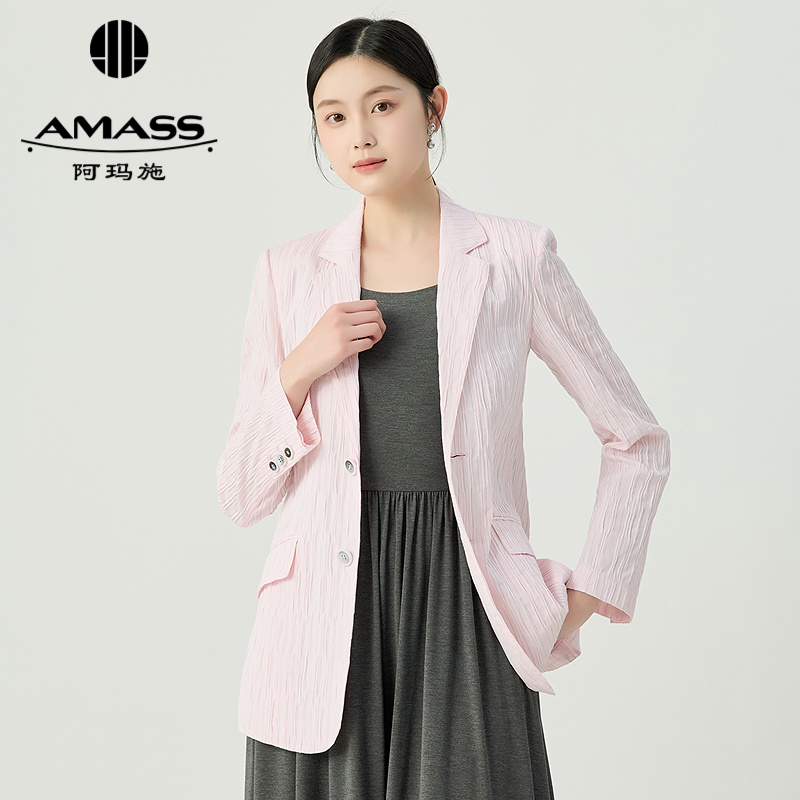 阿玛施AMASS 通勤时尚金银丝竖纹压褶收腰西装外套5400823