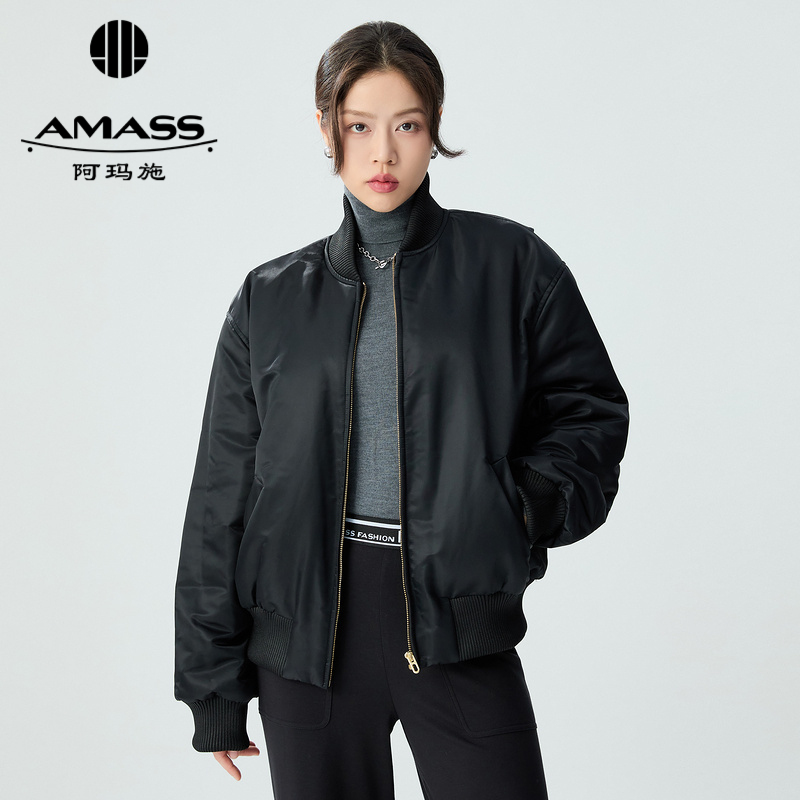 阿玛施AMASS 简约时尚拉链束口机车棉服外套5400824