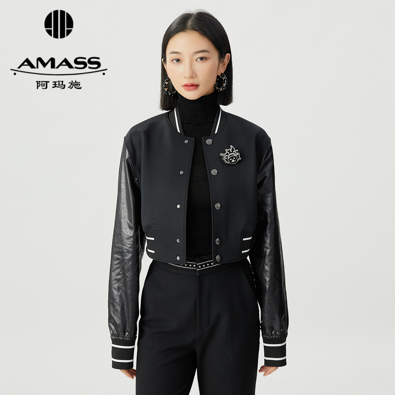 阿玛施AMASS 精致手工钻饰胸针“印第安人-小勇士”短宽夹克外套5400836