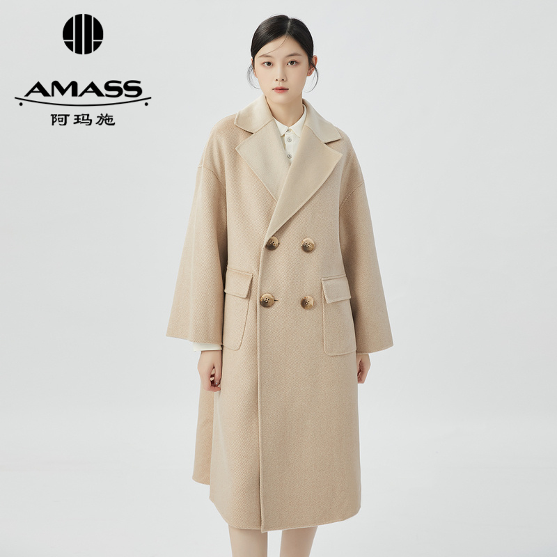 阿玛施AMASS 经典极简风气质双排扣双面呢大衣5400838