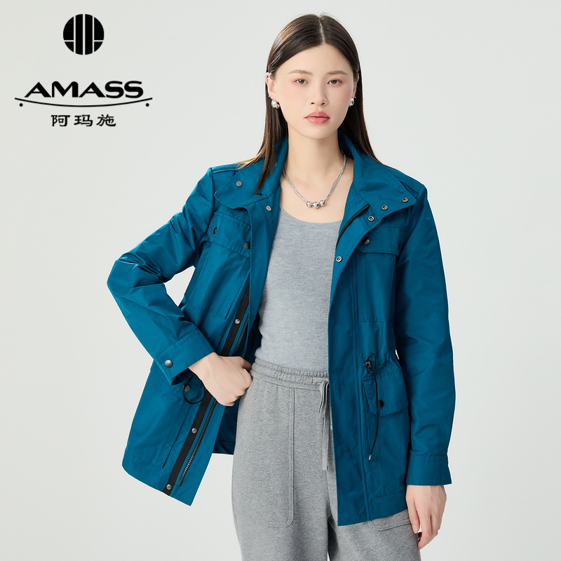 阿玛施AMASS 秋冬新款英式海军复古宽松立领猎装夹克外套女5400841