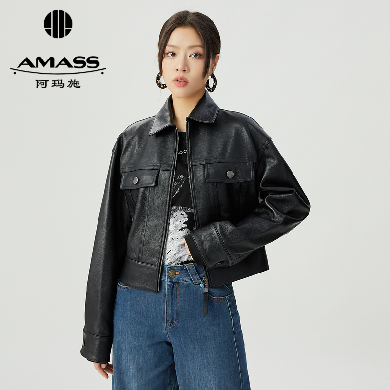 阿玛施AMASS 短款质感拉链皮夹克5400846
