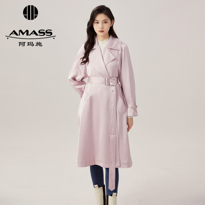 AMASS阿玛施翻领宽松长袖长款风衣女附腰带5400848-2