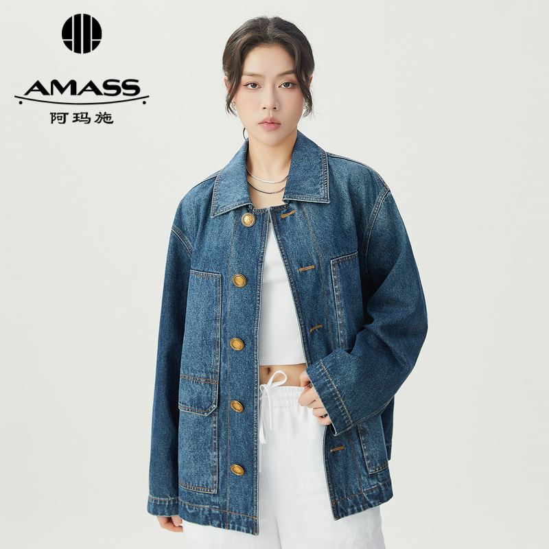 阿玛施AMASS 复古宽松轻松出街工装风牛仔外套5400850