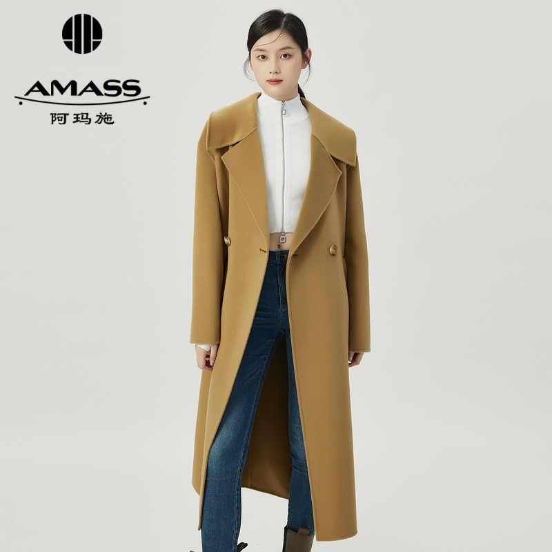 阿玛施AMASS 新款极简风双扣山羊绒双面尼大衣5400852