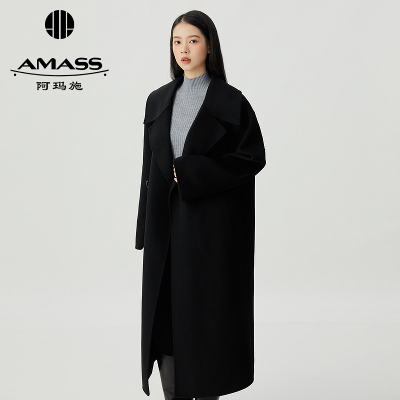 阿玛施AMASS 极简主义大翻领中长款双面呢大衣5400852