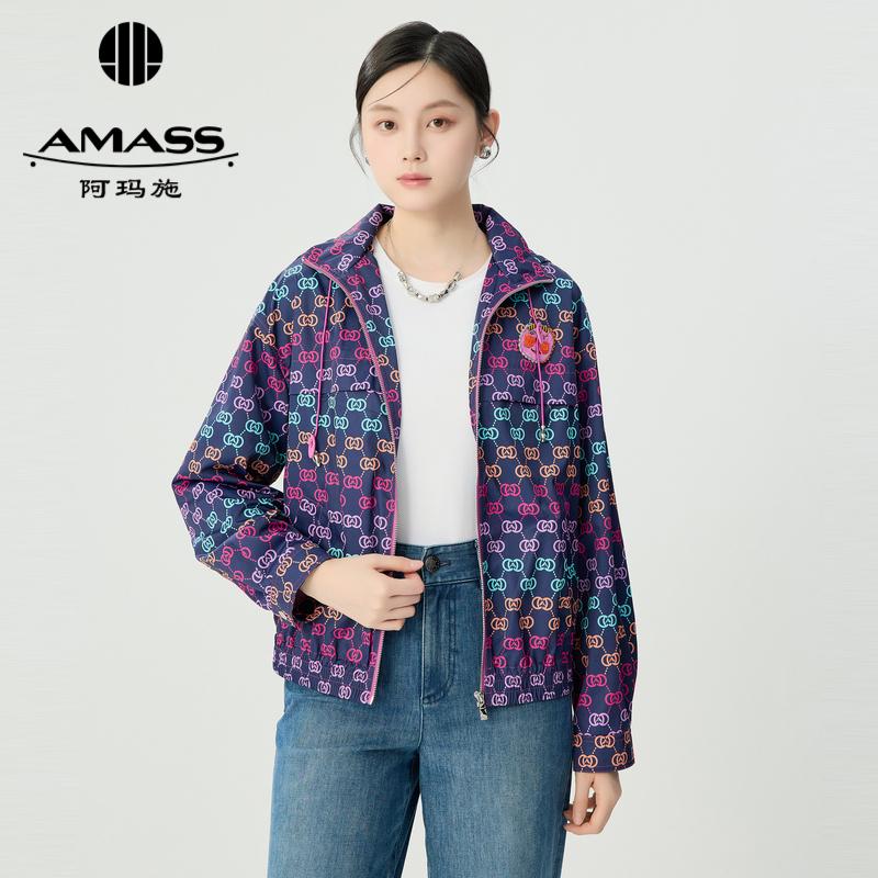 阿玛施AMASS 时尚酷感印花章仔拉链夹克外套附帽子5400855