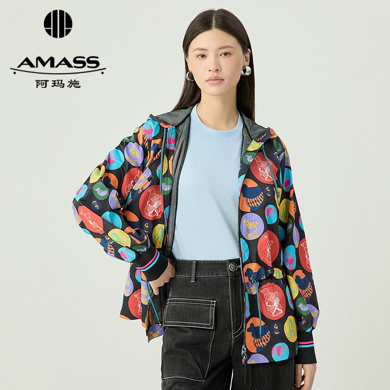 阿玛施AMASS 时尚绚丽色彩圆点图案休闲连帽外套5400856