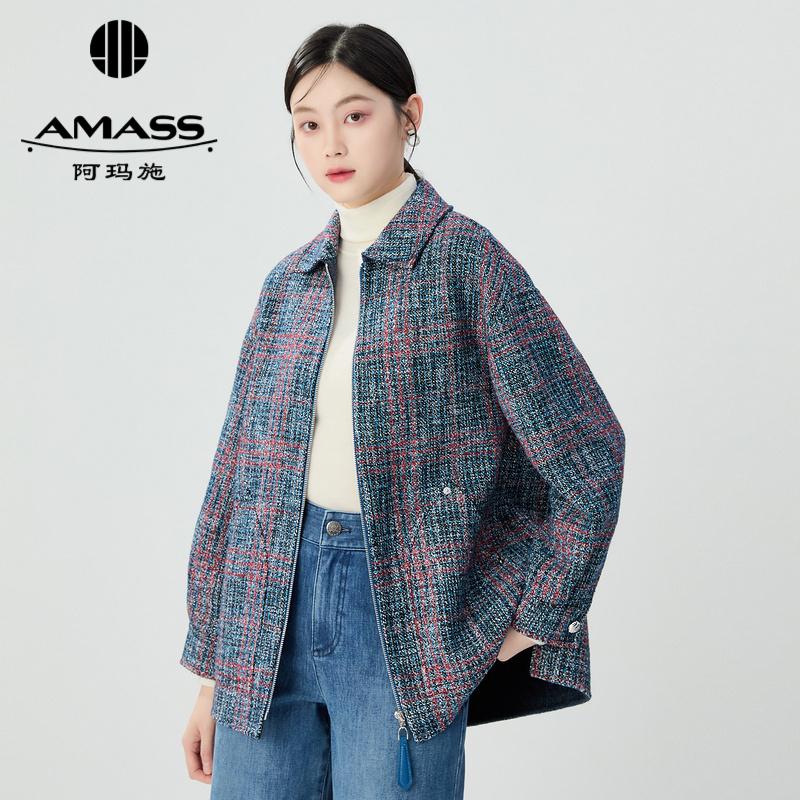 阿玛施AMASS 羊毛花呢面料廓形拉链一手长外套5400857